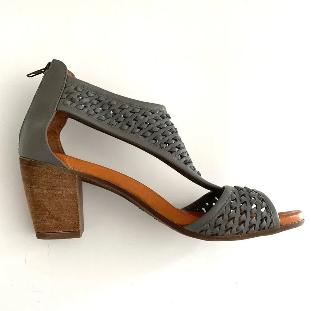 Sundance Gray Woven Leather Sandals 38 (US 7.5) Boho Chic Coastal